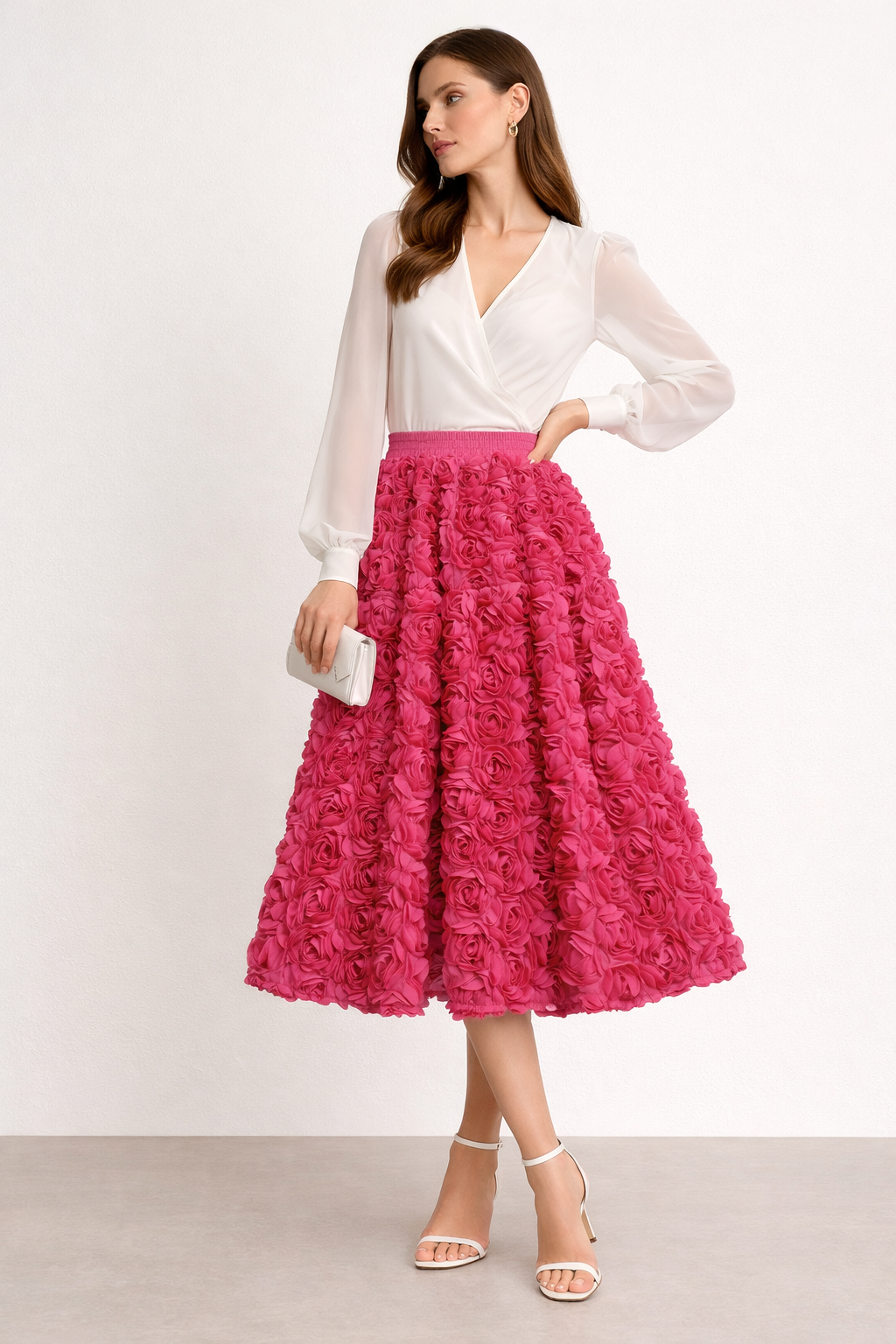 Jupe tissée à volume floral pour femme - Vaiva