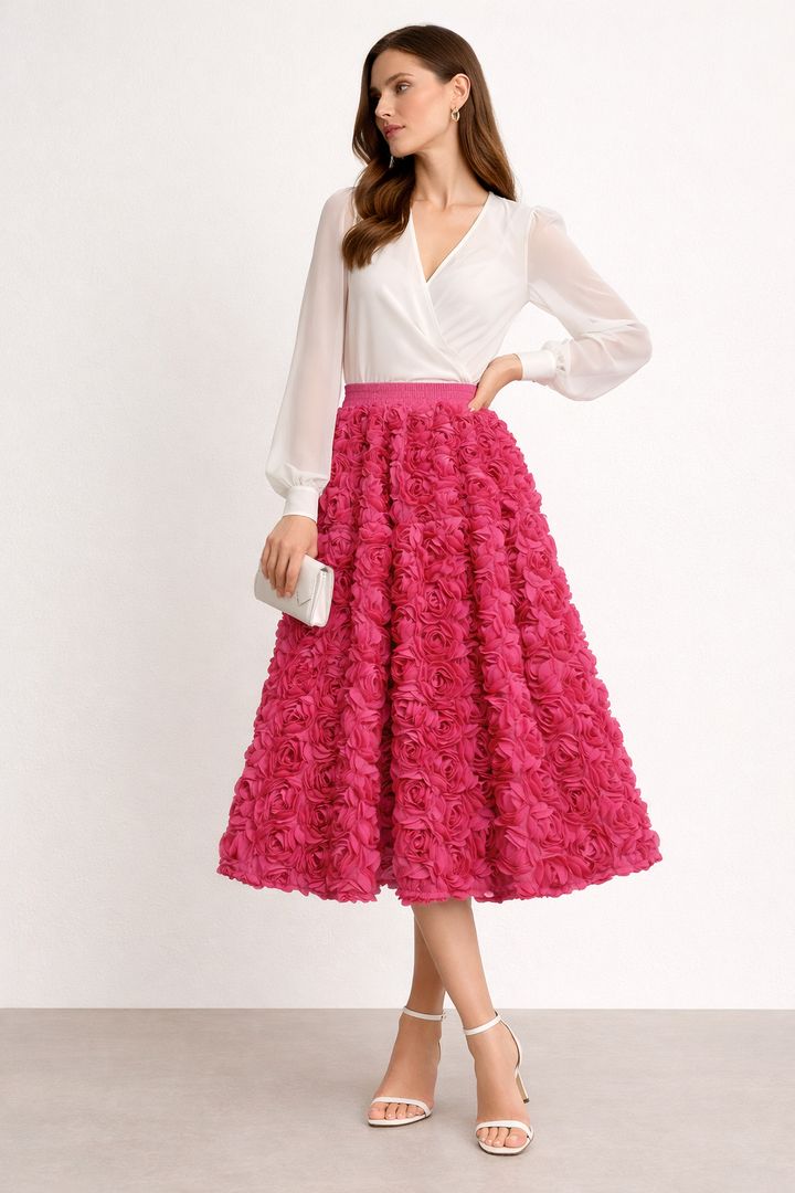 Jupe tissée à volume floral pour femme - Vaiva
