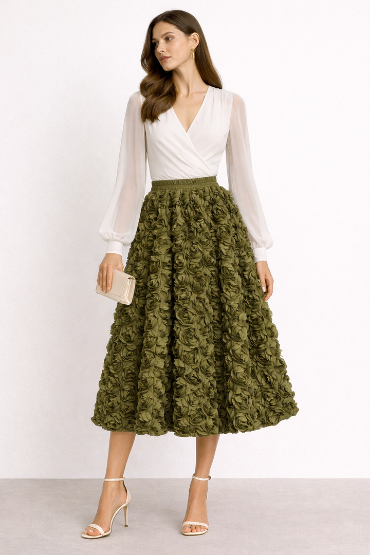 Jupe tissée à volume floral pour femme - Vaiva