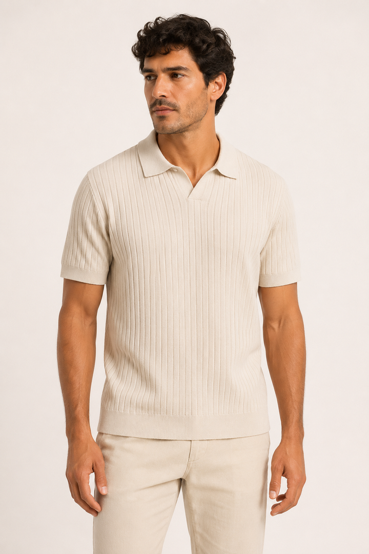 Polo en maille pour homme, manches courtes, col ouvert et col en côtes - Albert