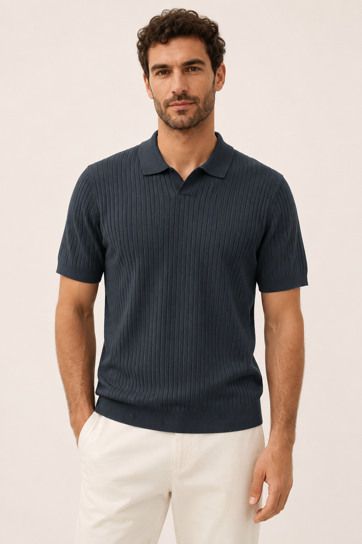 Polo en maille pour homme, manches courtes, col ouvert et col en côtes - Albert