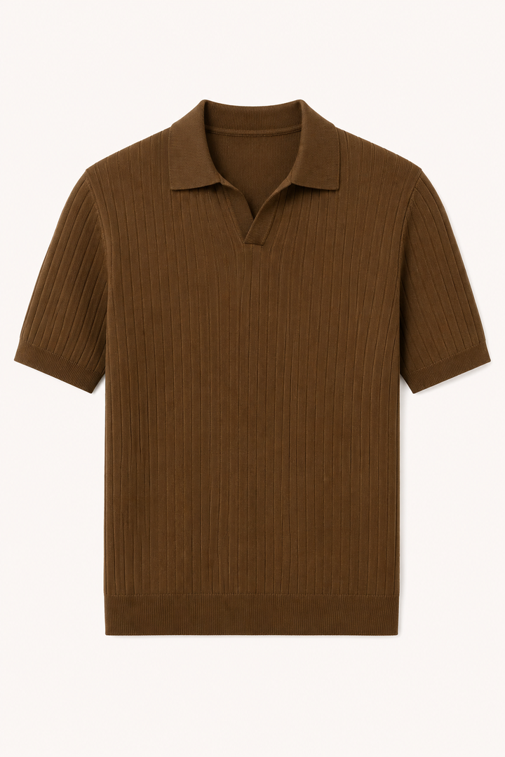 Polo en maille pour homme, manches courtes, col ouvert et col en côtes - Albert