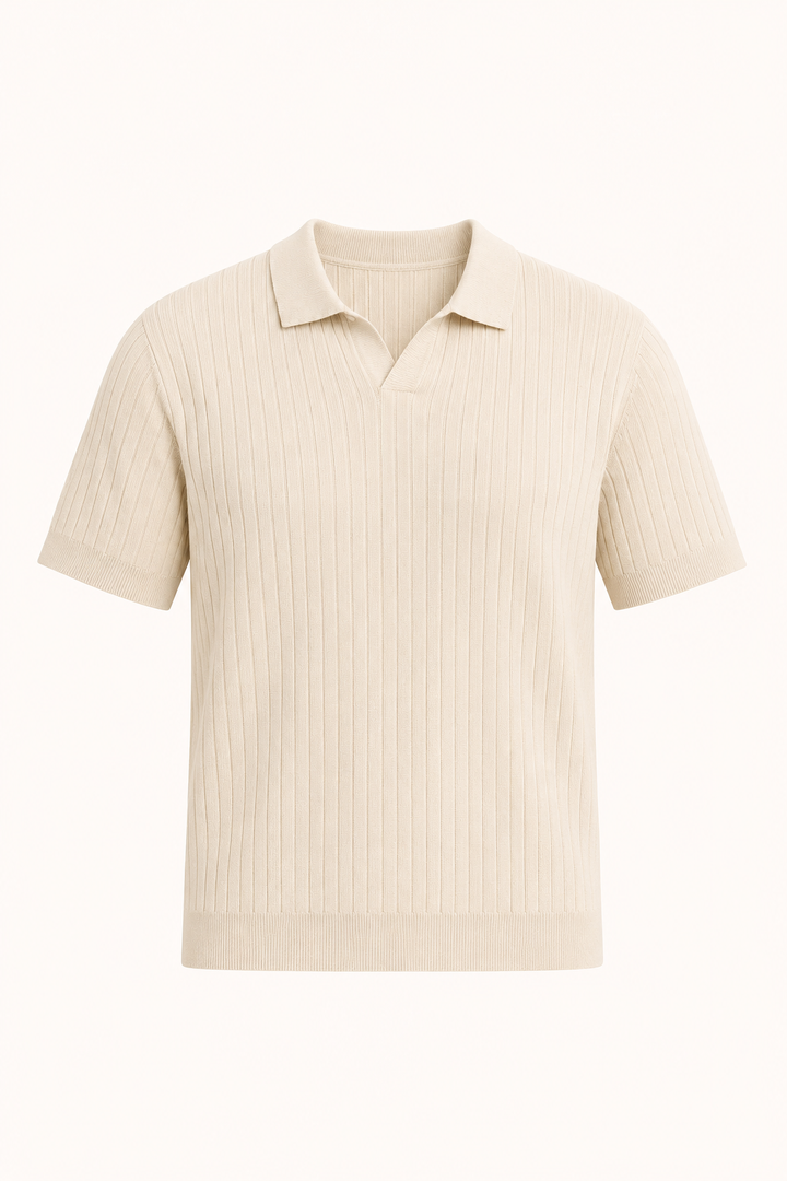 Polo en maille pour homme, manches courtes, col ouvert et col en côtes - Albert