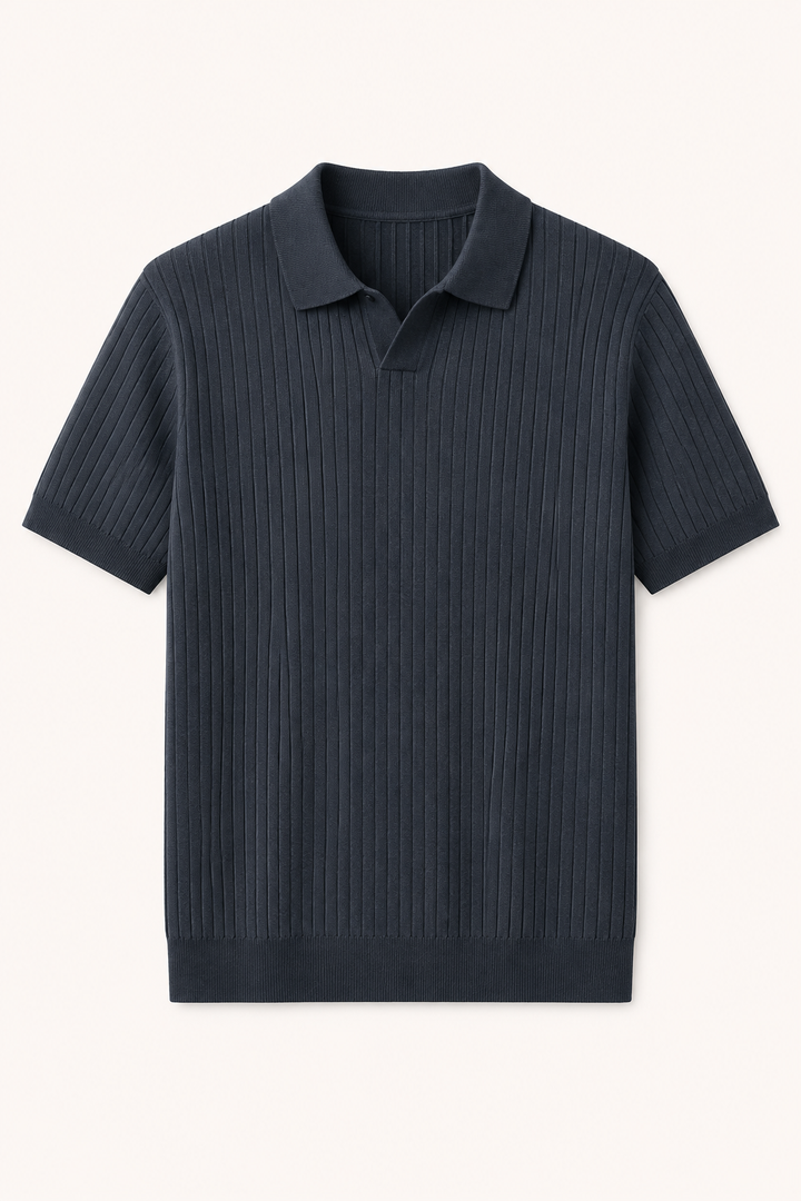 Polo en maille pour homme, manches courtes, col ouvert et col en côtes - Albert