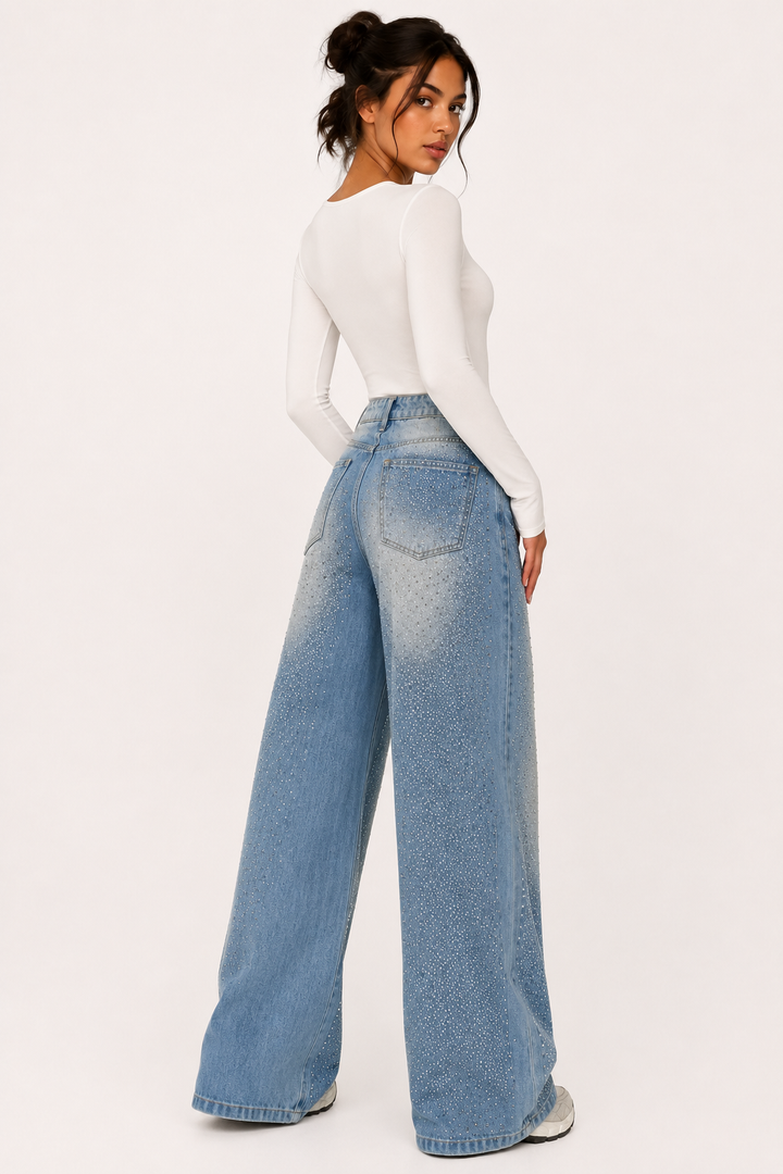Jean pour femme à jambes larges et strass - Wellen