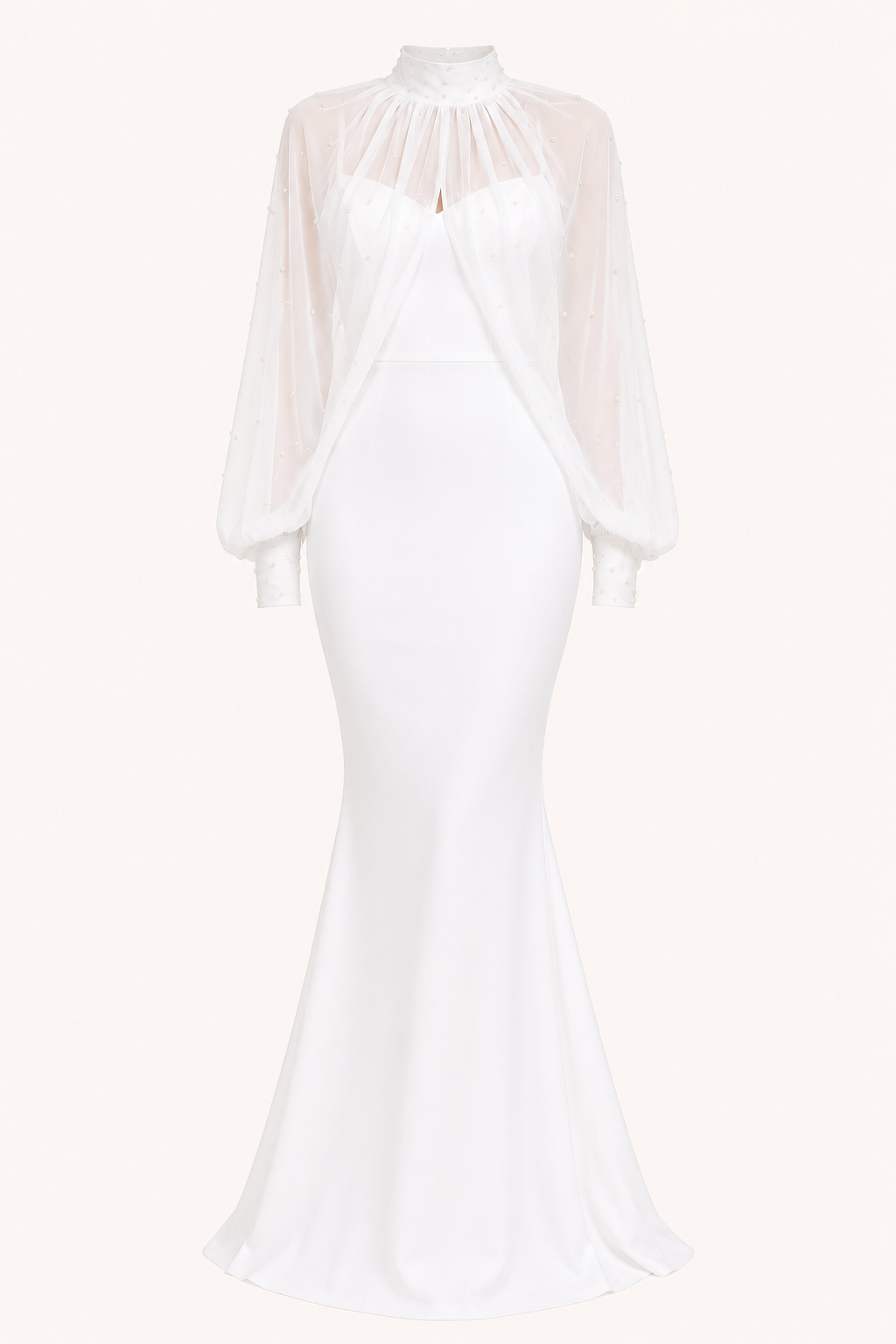 Robe longue deux pièces élégante à manches transparentes pour femme - Bleu ciel
