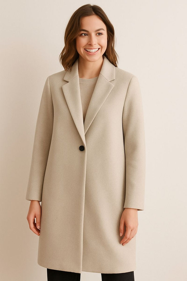 Manteau long minimaliste à revers classique pour femme - Tessa
