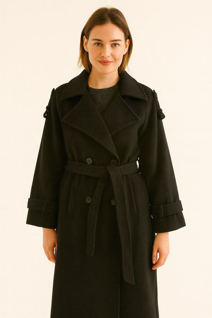 Manteau croisé en laine mi-long pour femme - Elviane
