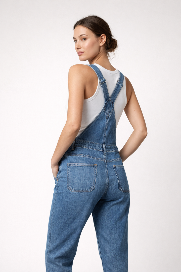 Salopette en jean surdimensionnée avec poches et bretelles réglables pour femmes - Valmira