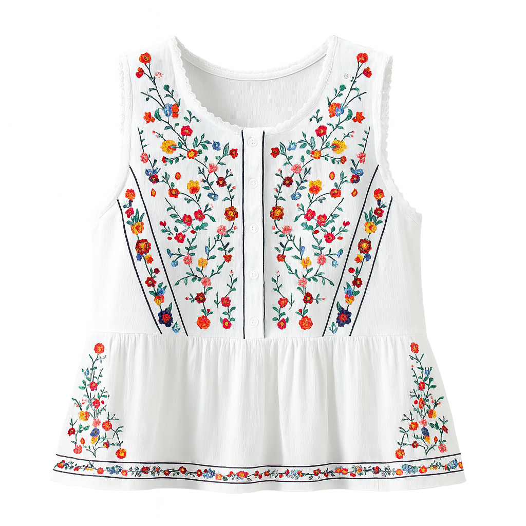 Blouse sans manches brodée de fleurs de Bohème - Alondra