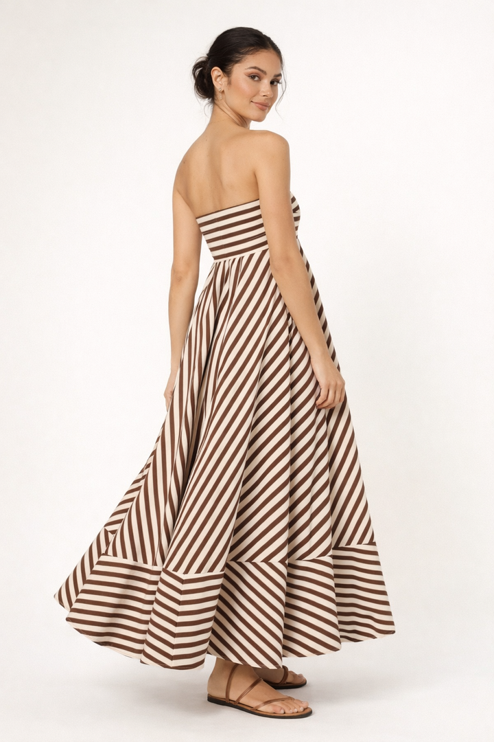 Robe longue à rayures et encolure sans bretelles pour femme - Alvera