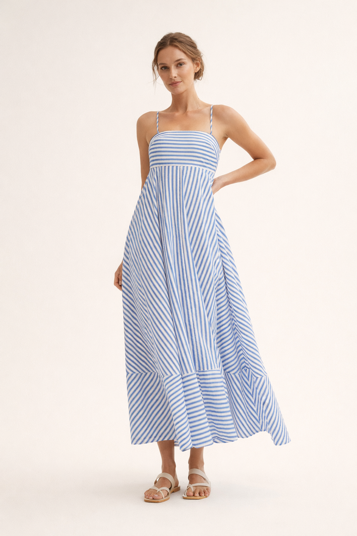 Robe longue à fines bretelles et à rayures pour femme - Alvera