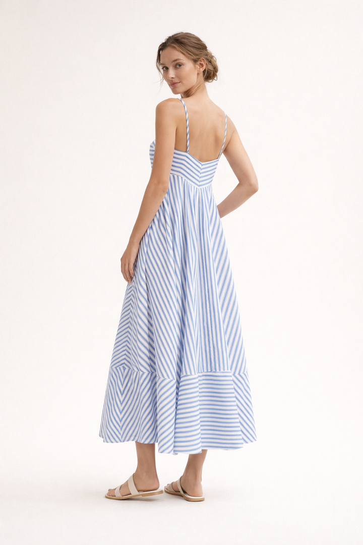 Robe longue à fines bretelles et à rayures pour femme - Alvera