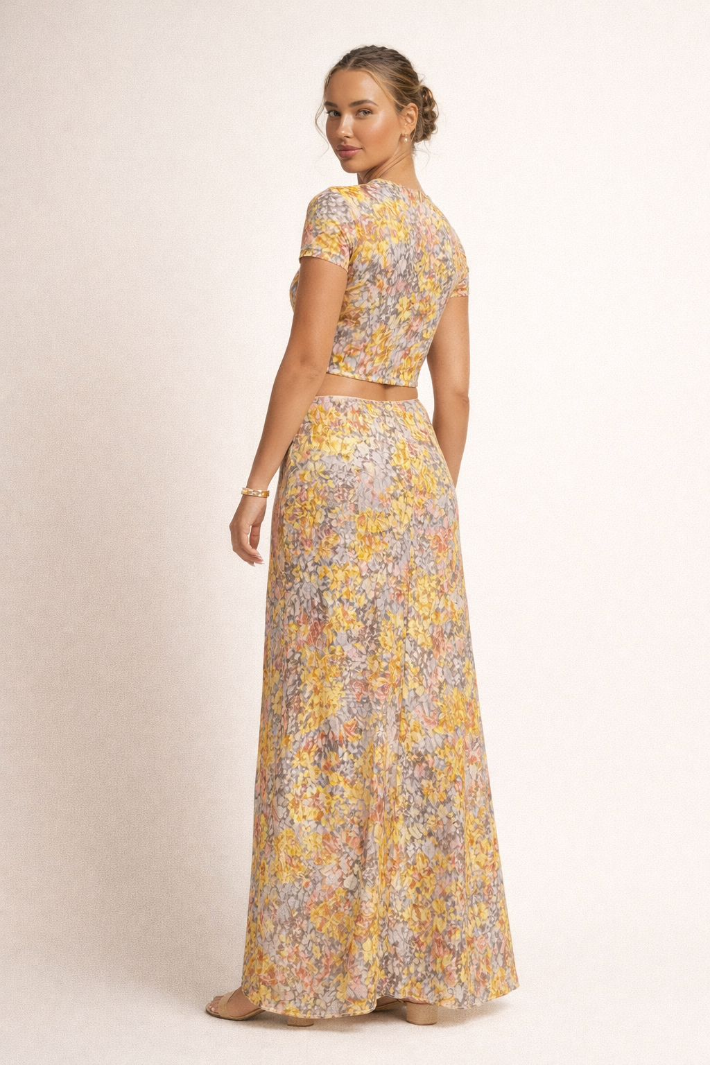 Ensemble femme avec top court et jupe longue imprimée - Selira