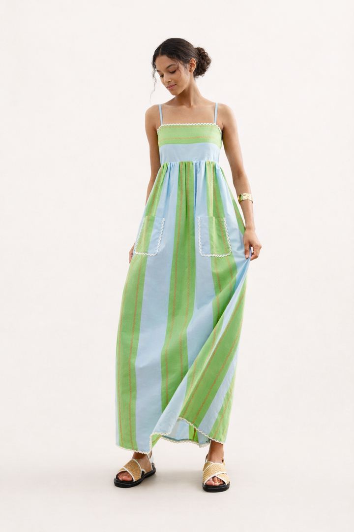 Robe longue à fines bretelles et à rayures pour femme - Liora