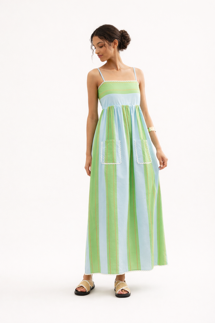 Robe longue à fines bretelles et à rayures pour femme - Liora