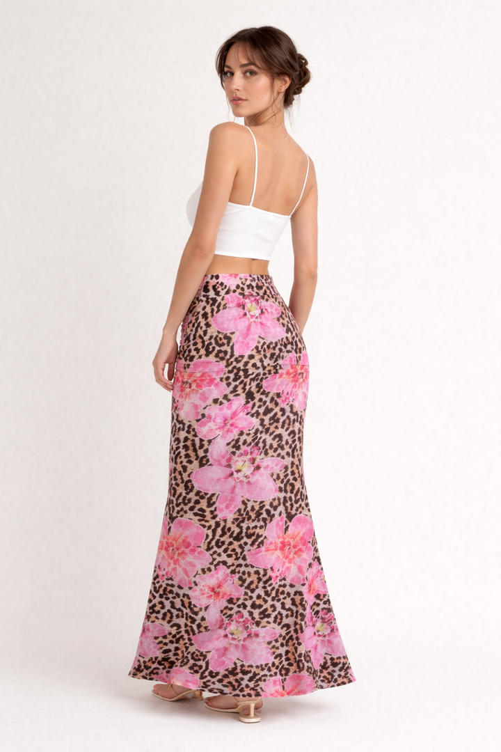 Jupe longue à imprimé floral et animalier pour femme - Elira