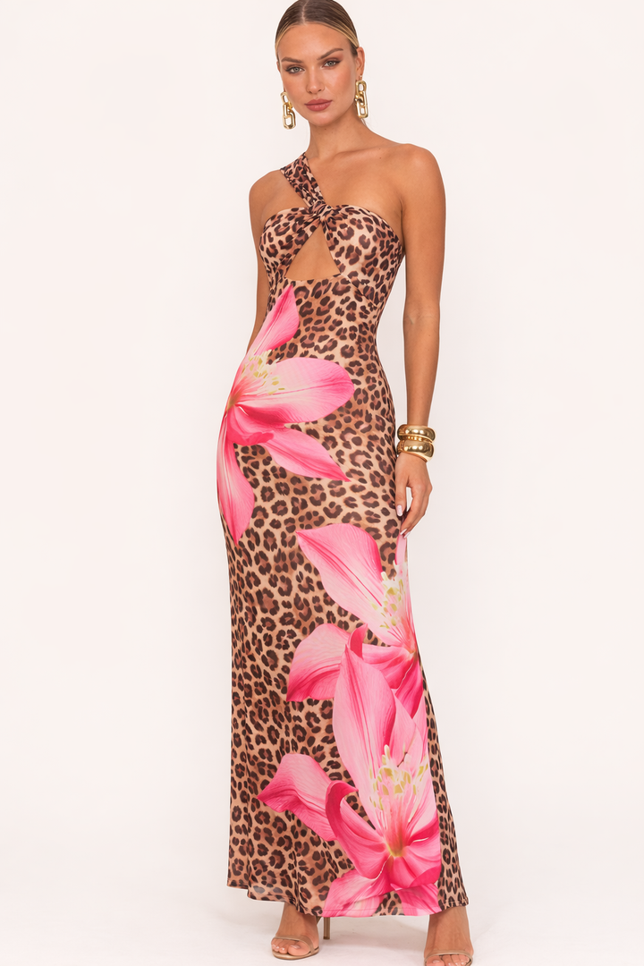 Robe longue à imprimé floral et animalier pour femme - Calira