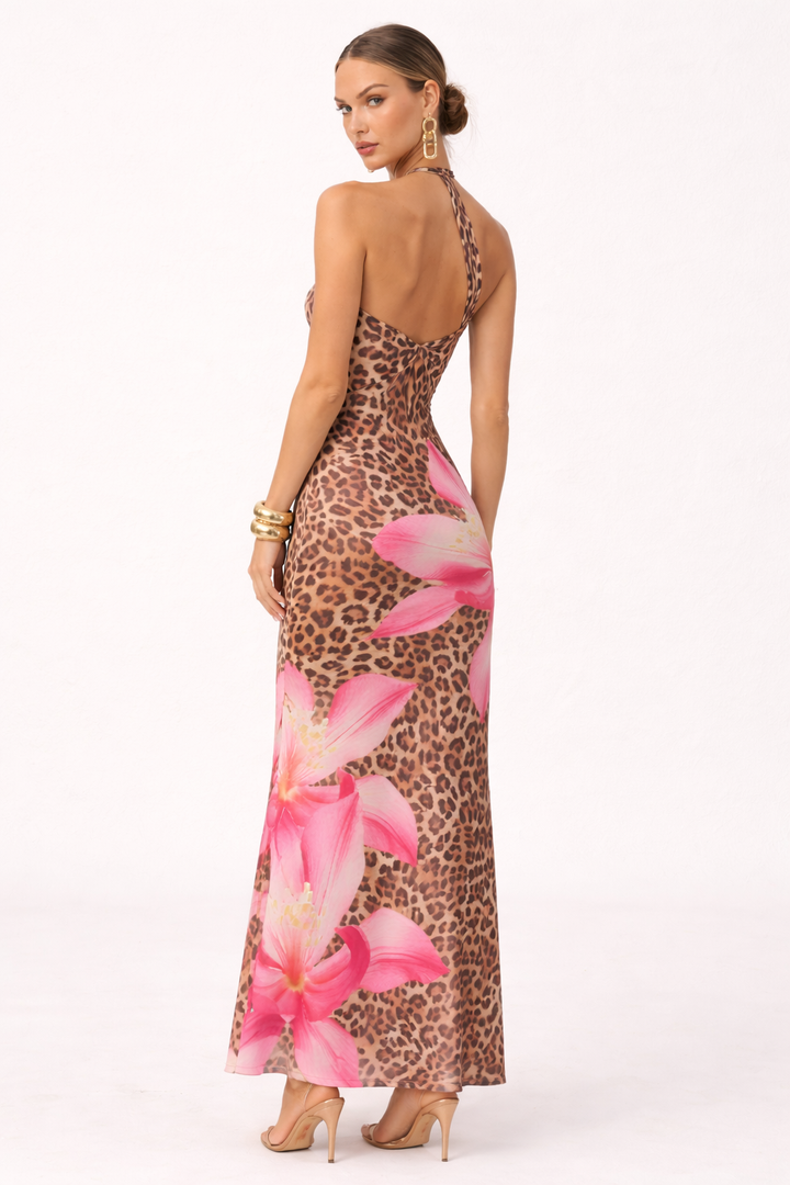 Robe longue à imprimé floral et animalier pour femme - Calira