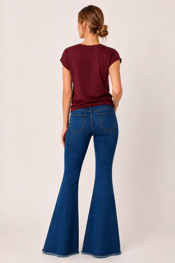 Jean évasé pour femme à taille haute avec ourlet effiloché - Anika