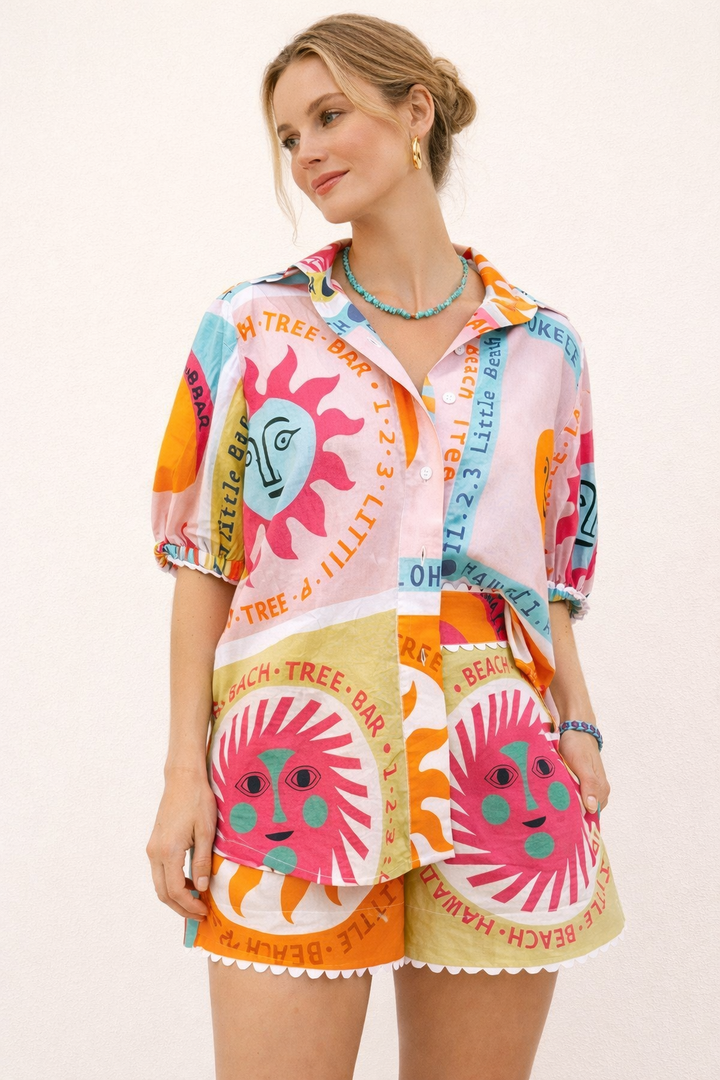 Ensemble imprimé pour femmes avec chemise et short élastique - Mireva