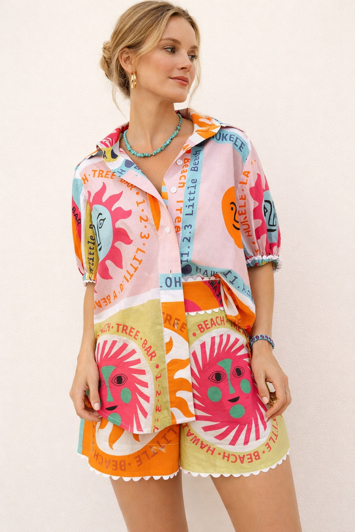 Ensemble imprimé pour femmes avec chemise et short élastique - Mireva