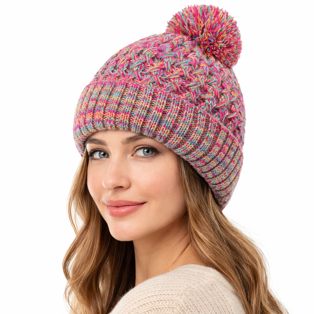 Bonnet tricoté à une couche pour femmes avec pompon - Kireva