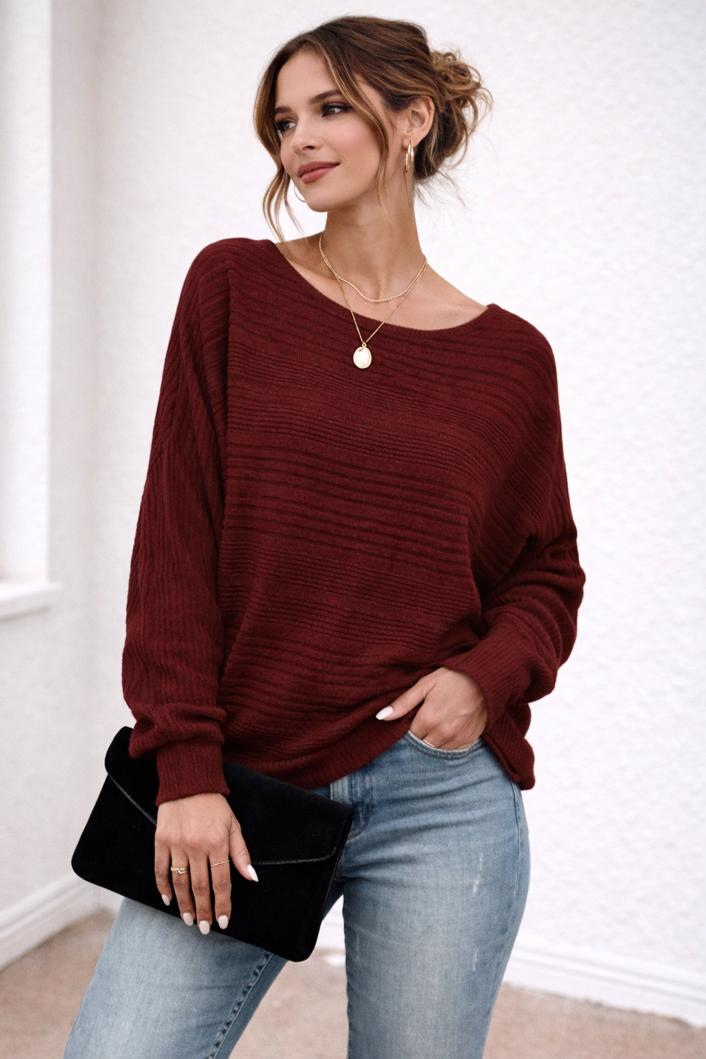 Pull en maille à col rond et coupe ample pour femme - Anniken