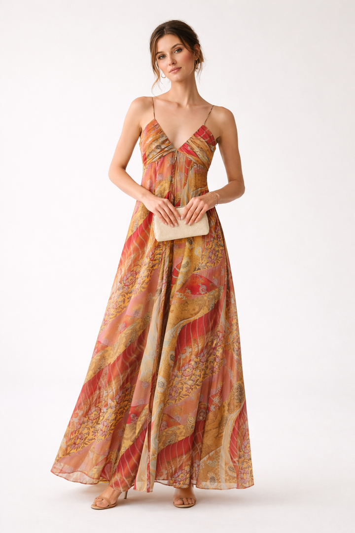 Robe longue à fines bretelles et décolleté en V pour femme - Ragnhild