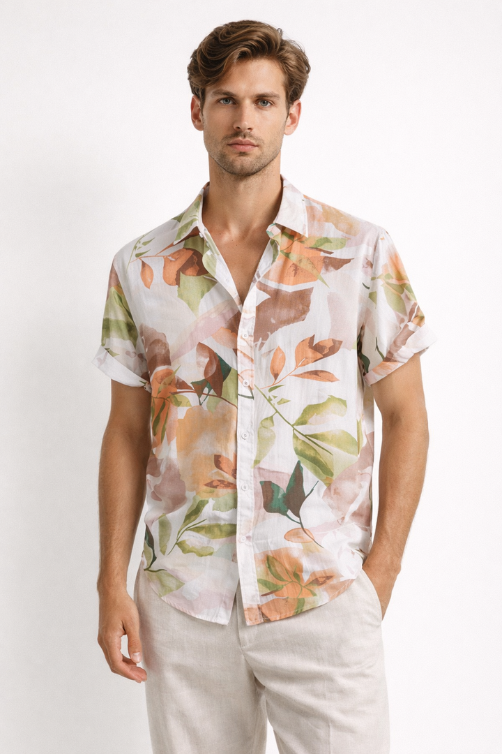 Chemise imprimée à manches courtes, légère et droite pour hommes - Elian
