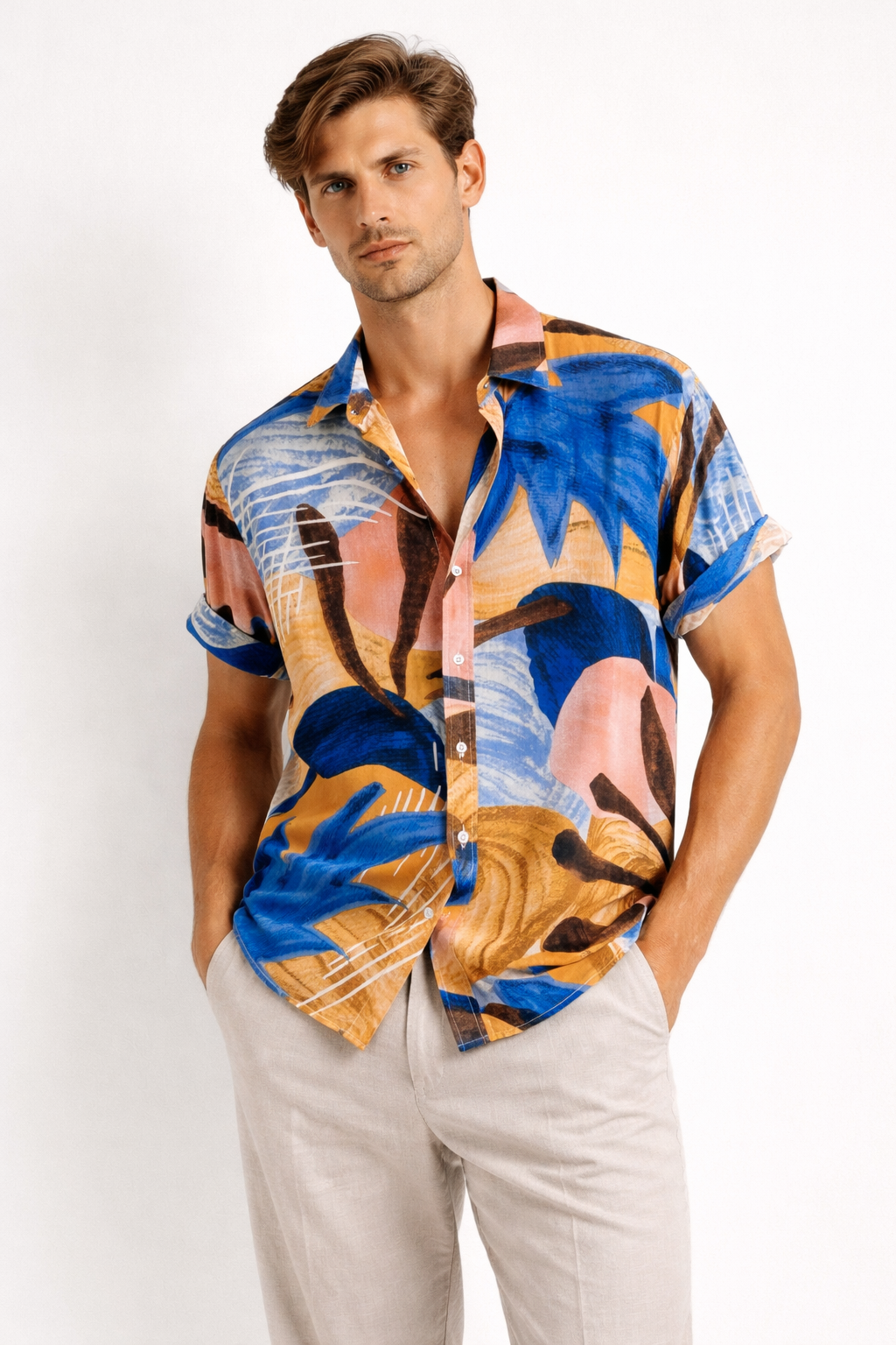 Chemise imprimée à manches courtes, légère et droite pour hommes - Elian