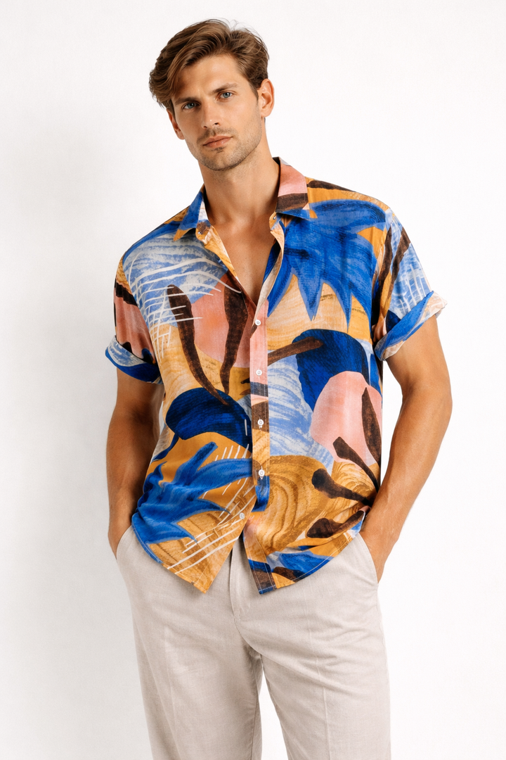 Chemise imprimée à manches courtes, légère et droite pour hommes - Elian