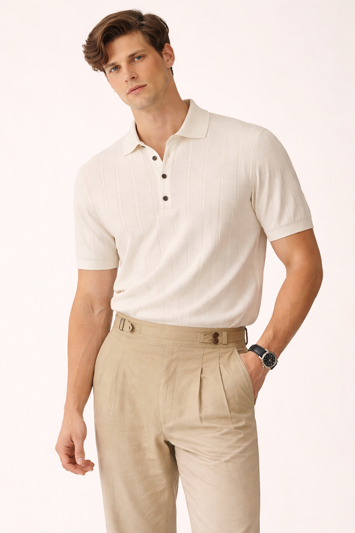 Polo en maille légère à col boutonné pour hommes - Ravel