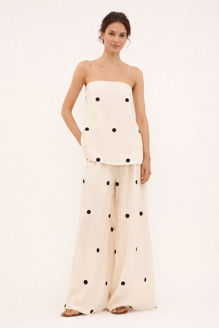 Ensemble femme sans bretelles avec pantalon large à pois - Zirel