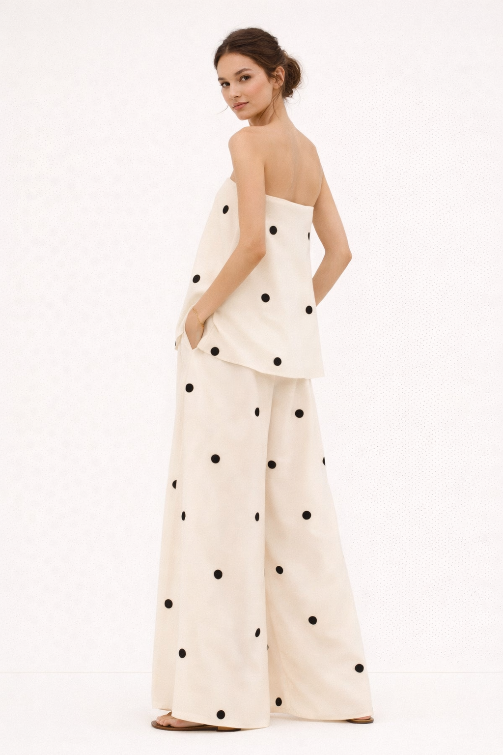 Ensemble femme sans bretelles avec pantalon large à pois - Zirel