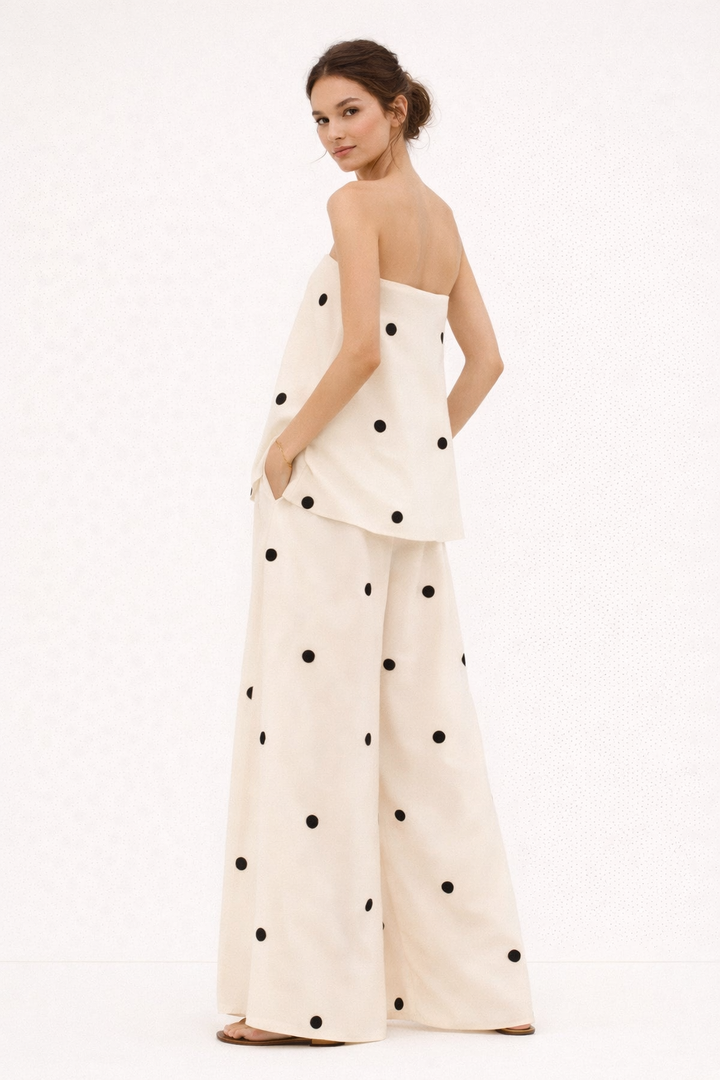 Ensemble femme sans bretelles avec pantalon large à pois - Zirel