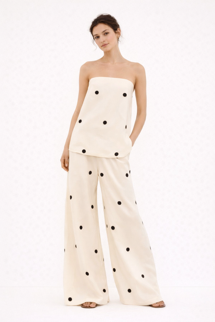 Ensemble femme sans bretelles avec pantalon large à pois - Zirel