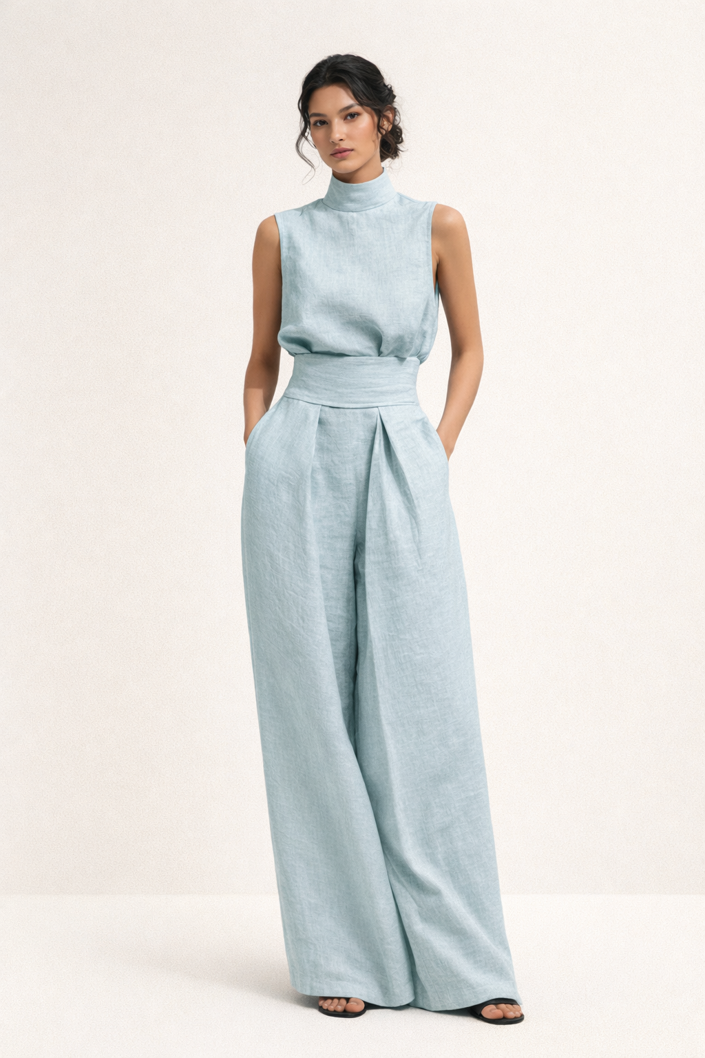 Ensemble femme avec haut sans manches et pantalon large taille haute - Nitche
