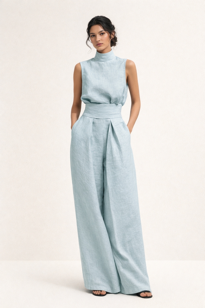 Ensemble femme avec haut sans manches et pantalon large taille haute - Nitche