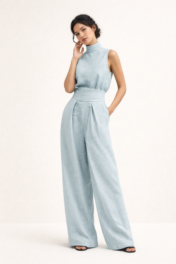 Ensemble femme avec haut sans manches et pantalon large taille haute - Nitche