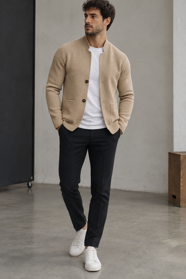 Cardigan homme à col Perkins, boutons et poches plaquées - Alaric