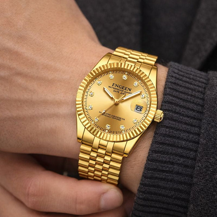 Montre pour homme en acier inoxydable avec lunette cannelée
