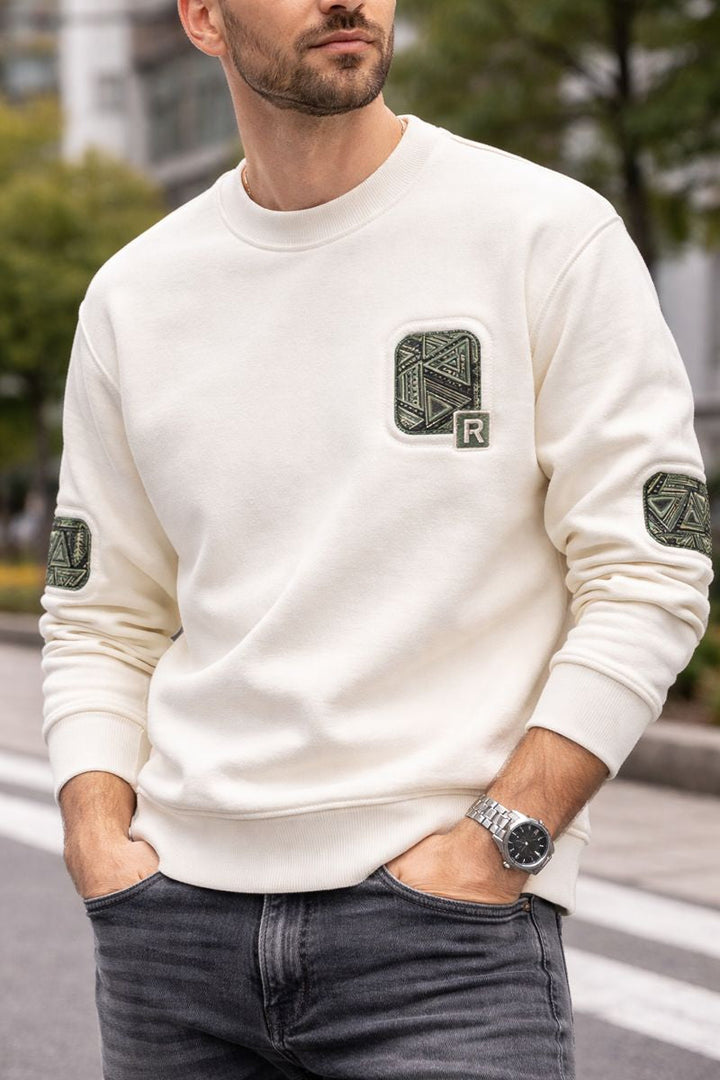 Pull homme à col rond et patchs décoratifs - Bjornik