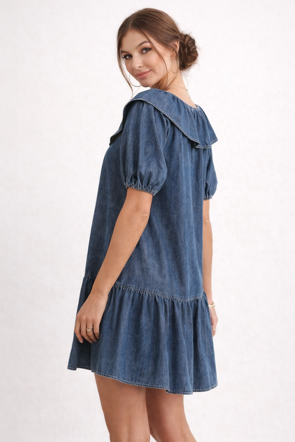 Robe courte en jean pour femmes avec manches bouffantes - Luisa