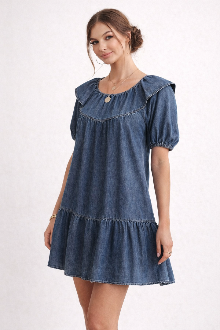 Robe courte en jean pour femmes avec manches bouffantes - Luisa