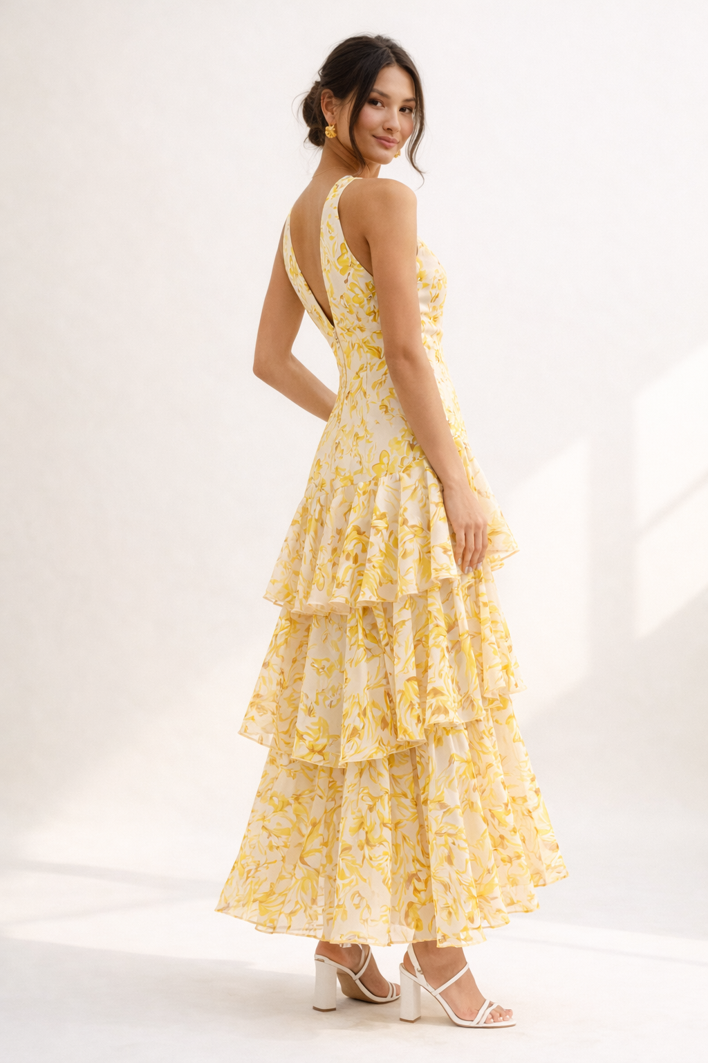 Robe longue à imprimé floral et volants pour femmes - Camila