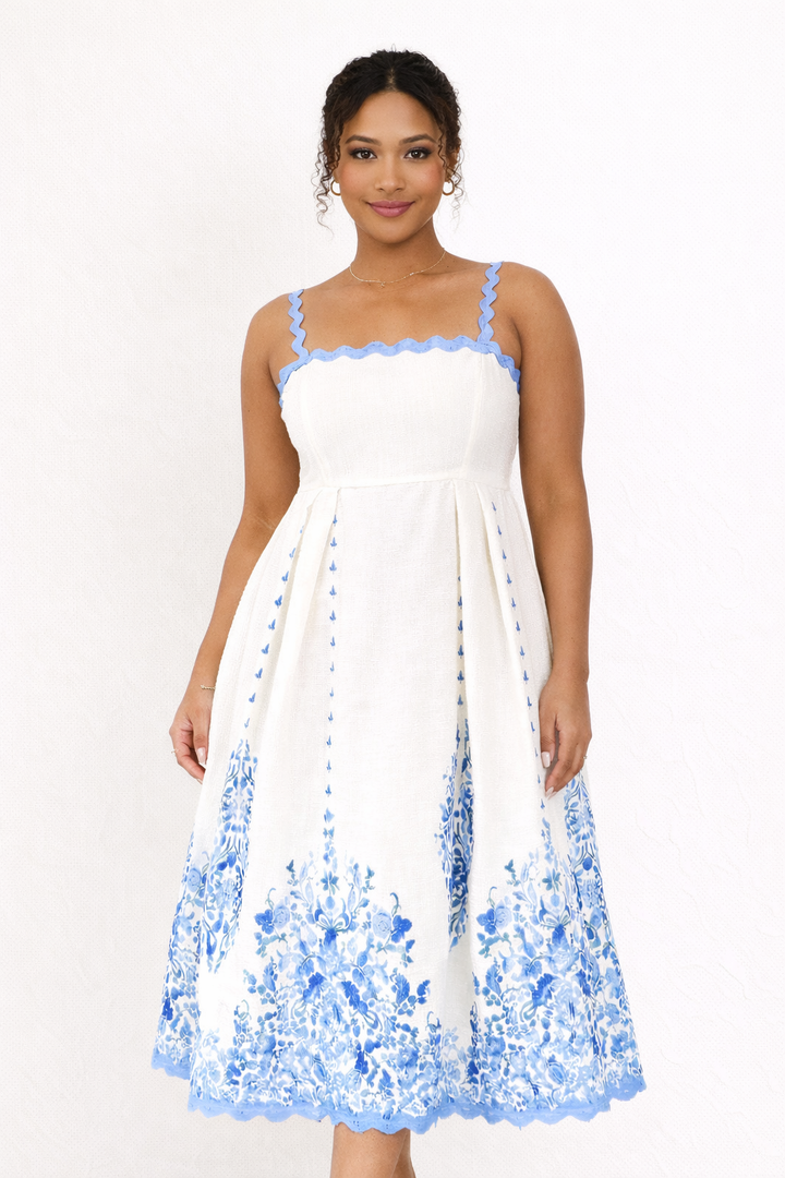 Robe midi imprimée à fines bretelles pour femmes - Natalia
