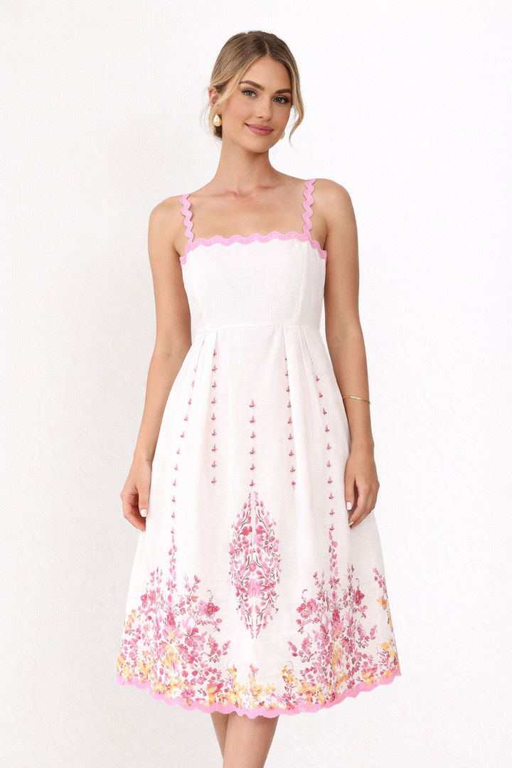 Robe midi imprimée à fines bretelles pour femmes - Natalia