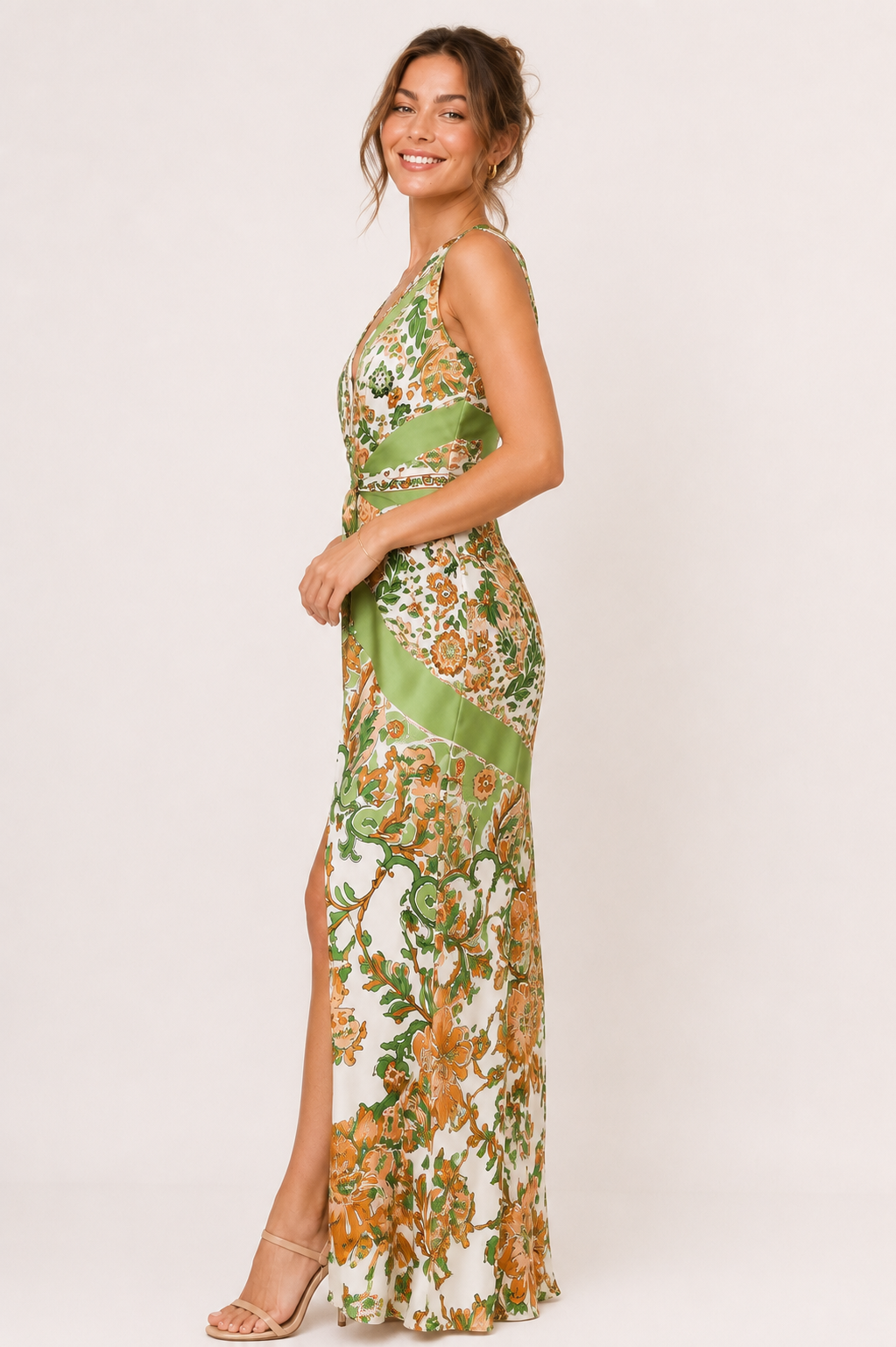 Robe imprimée pour femme, col en V, coupe ajustée  - Ottilie