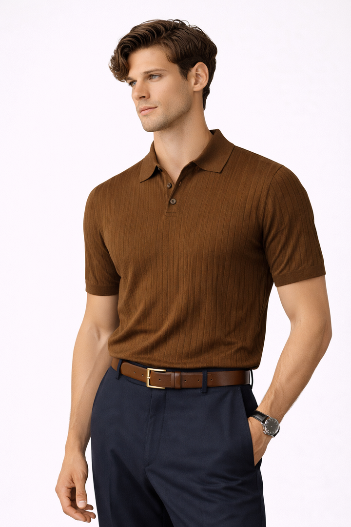 Polo homme slim fit à texture verticale et à col large - Darel